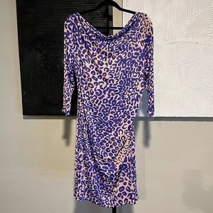 L.K. Bennet Purple & Pink Cheetah Print Back Drape Dress - Size 14